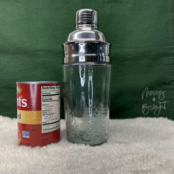 Cocktail Shaker Etched Christmas Evergreen Trees‎ Martini Glass Metal - Picture 7 of 8